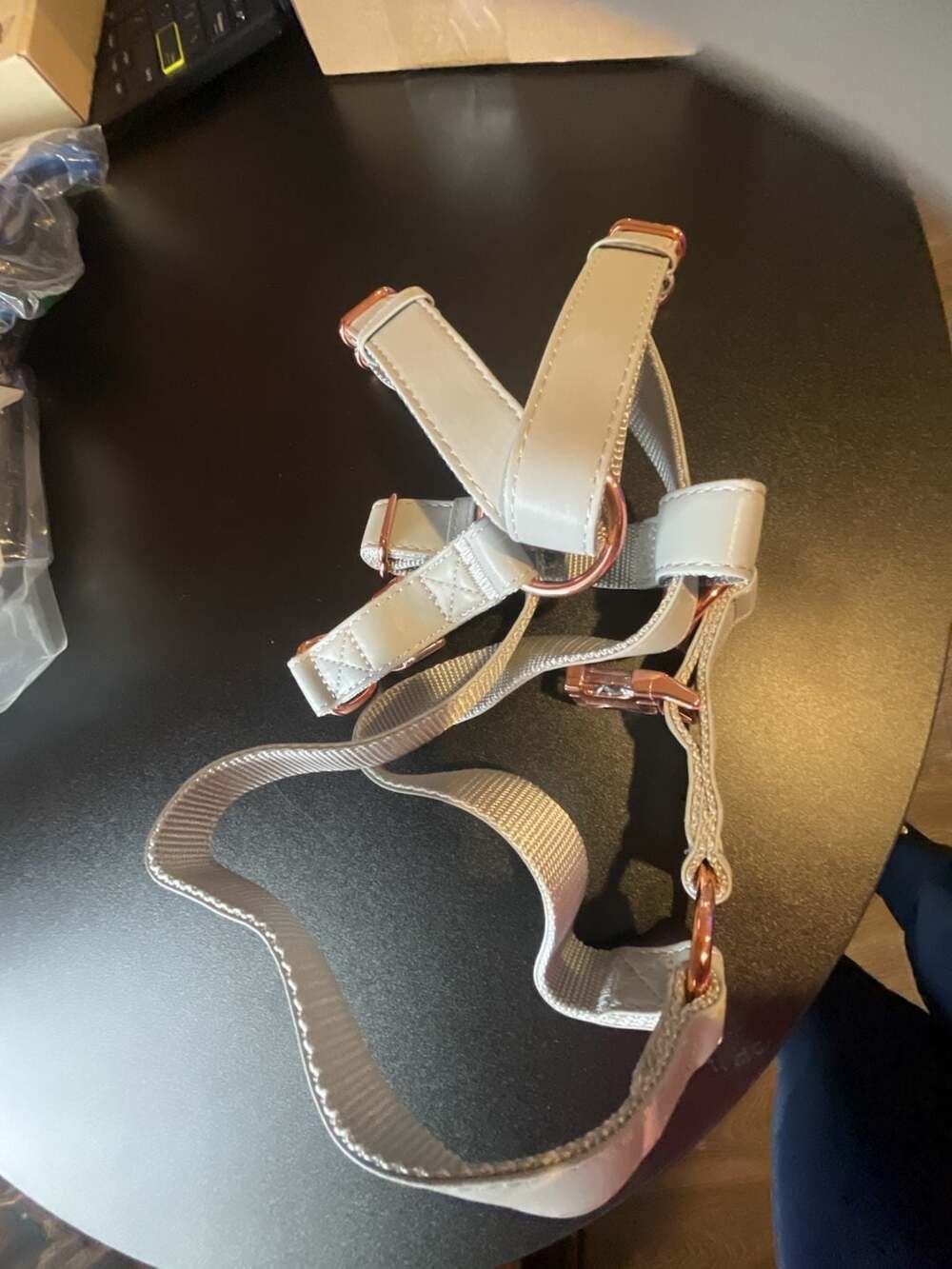 Soft Leather No Pull Adjustable Dog Harness with Rose Gold Hardware
